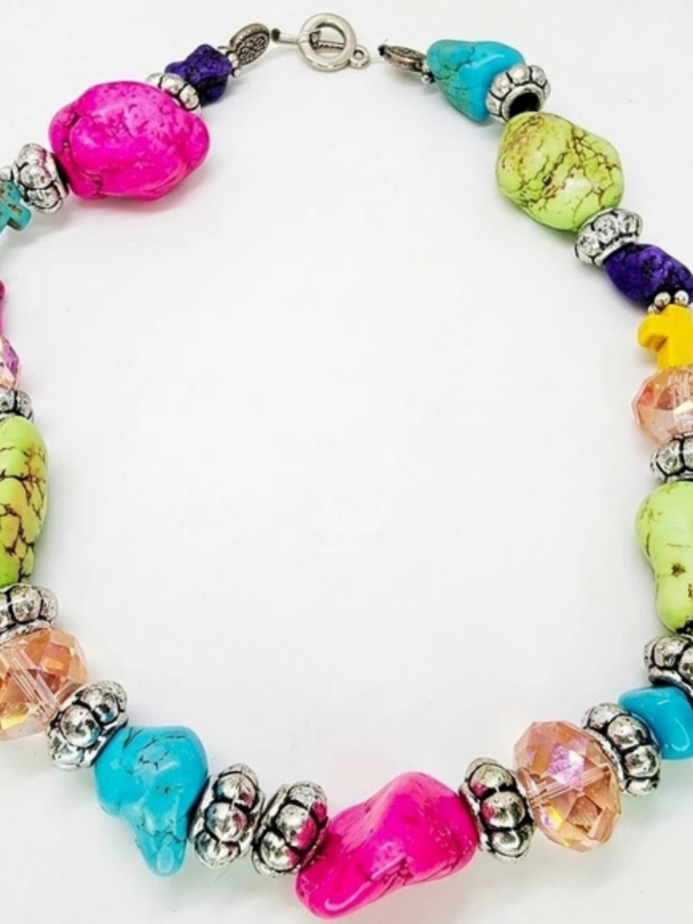 Western Boho Vintage Y2k Chunky Dyed Turquoise Stone Nugget Cross Necklace Bold